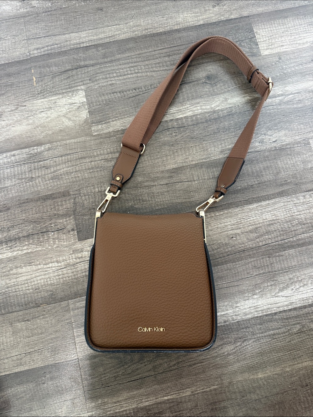 Calvin Klein Chestnut Brown Pebbled Leather Crossbody